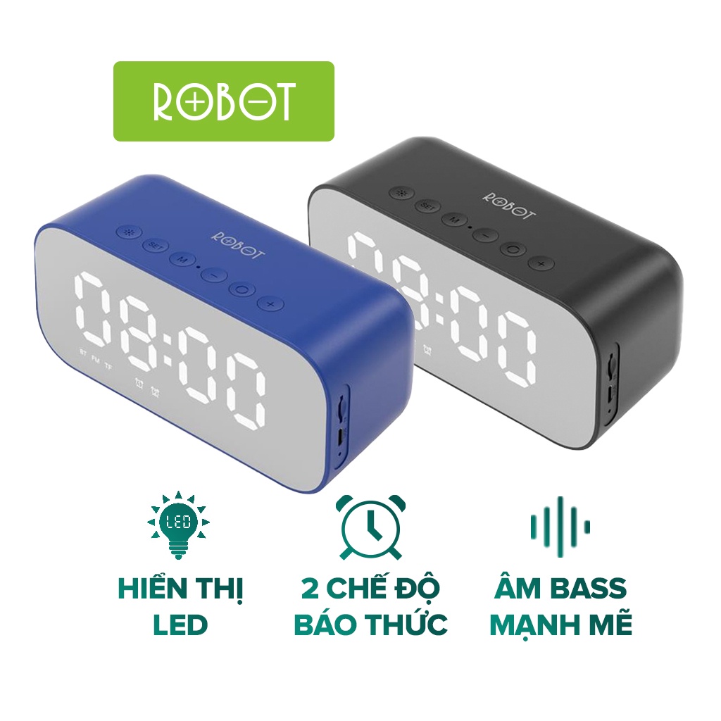 Loa Bluetooth ROBOT RB560 Kiêm Đồng Hồ Báo Thức Màn Hình LED Tráng Gương - Hỗ Trợ Thẻ Nhớ/ FM - Bảo Hành 12 Tháng