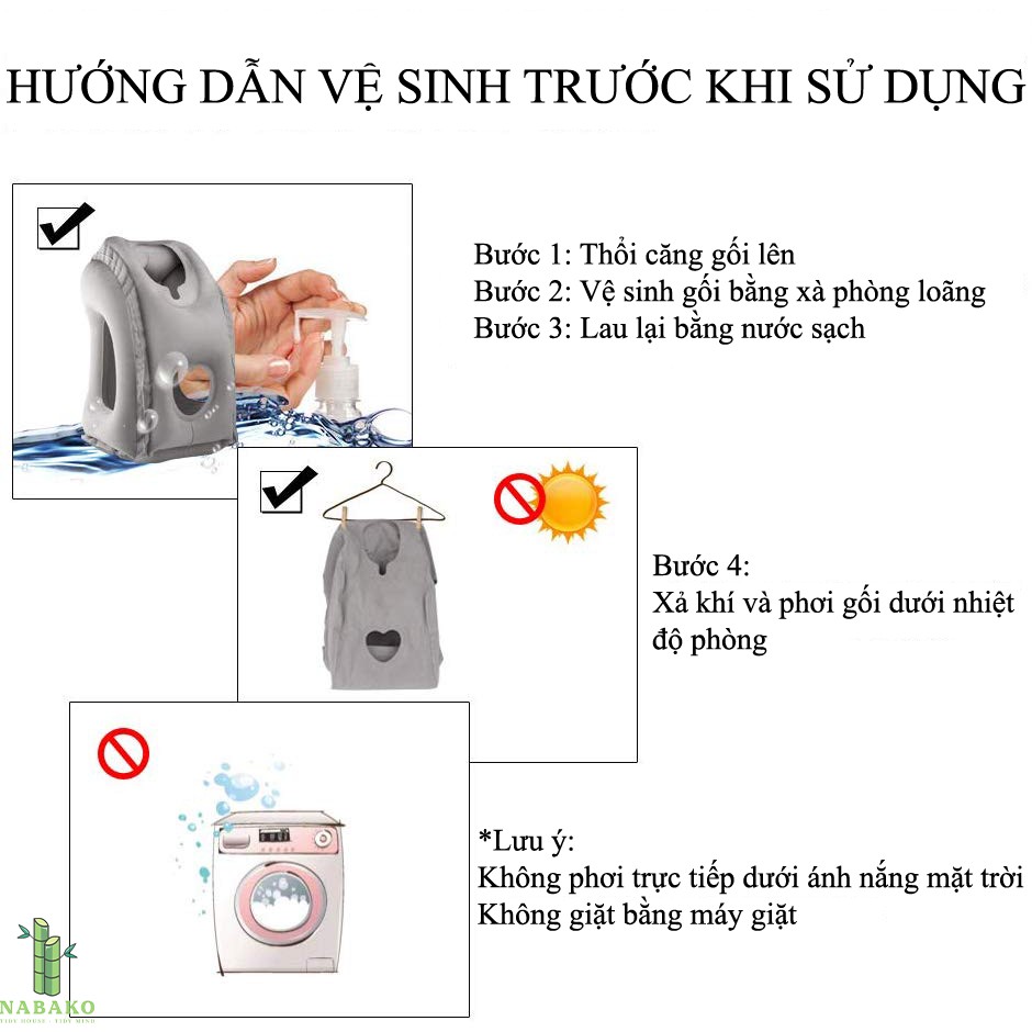 [SIÊU MỀM MẠI] Gối Ngủ Văn Phòng, Máy Bay, Gối Ngủ Bơm Hơi Gấp Gọn Cầm Tay, Trên Máy Bay, Ô Tô - Nabako