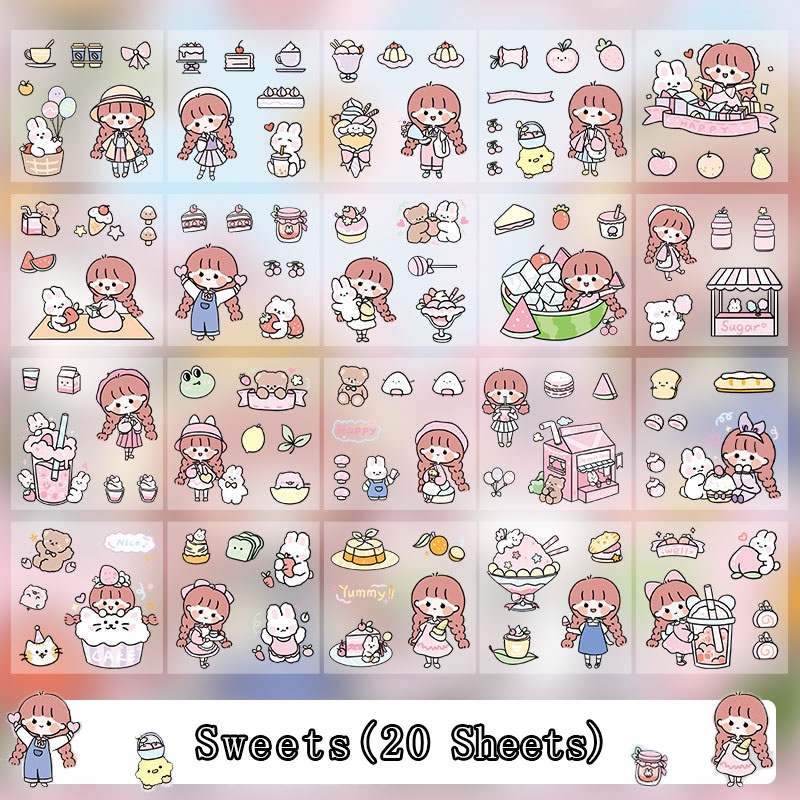 Bộ 20 / 25 / 100 Sticker Hoạt Hình Xinh Xắn Chống Thấm Nước