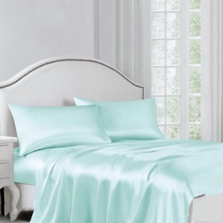 Bộ ga gối phi lụa 4 món cao cấp mát,mềm,mịn lan bedding -màu xanh ngọc