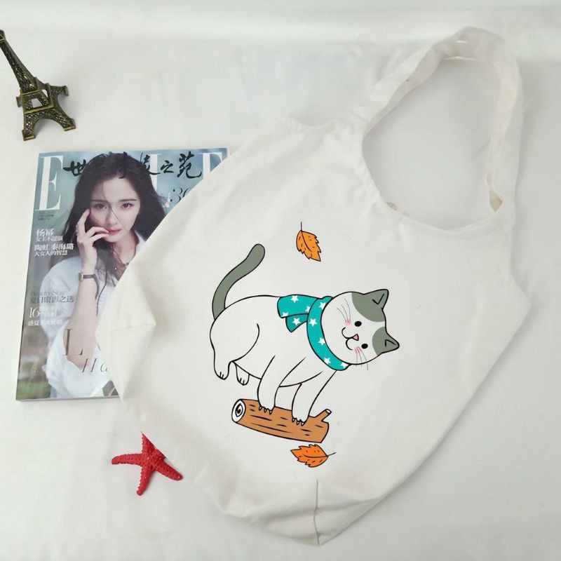 [CÓ VIDEO] TÚI TOTE QUAI LIỀN VẢI MỀM ĐEO VAI (45 X 38 CM) FROM LỚN HÌNH MÈO KHÚC GỖ