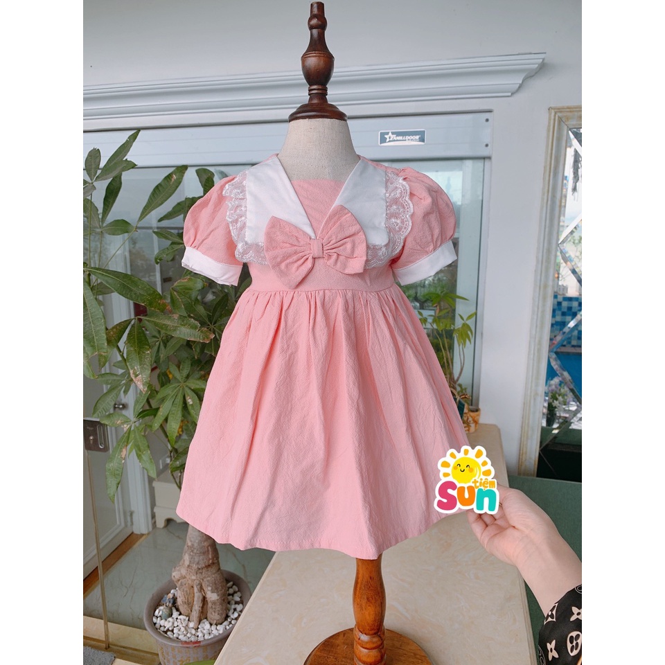 Có ảnh khách mặc và video, 7-30kg, váy cộc tay cho bé gái chất vải thô đũi MỀM và MÁT RƯỢI