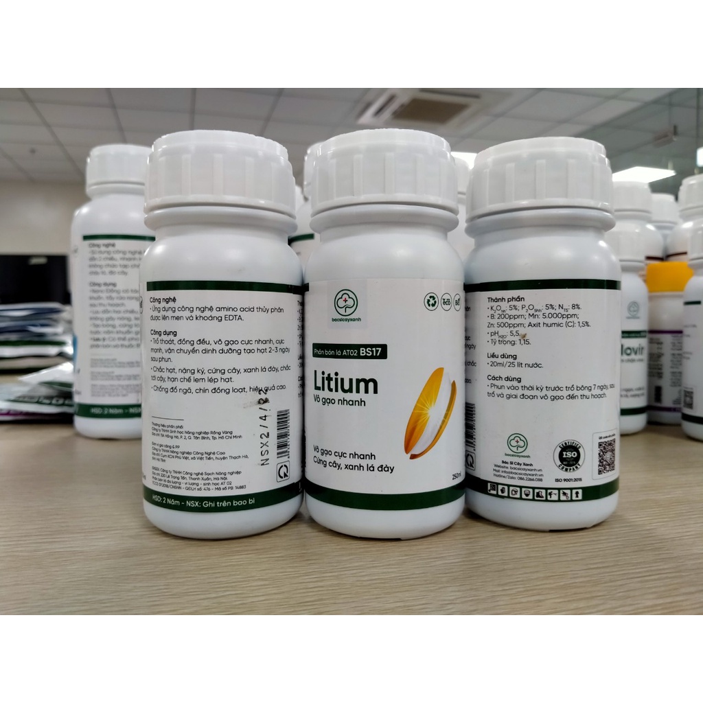 Phân bón lá cây lúa vô gạo nhanh, chắc hạt, trổ đều, trổ thoát, cứng cây, xanh lá BS17 Litium 250ml NSX Bacsicayxanh