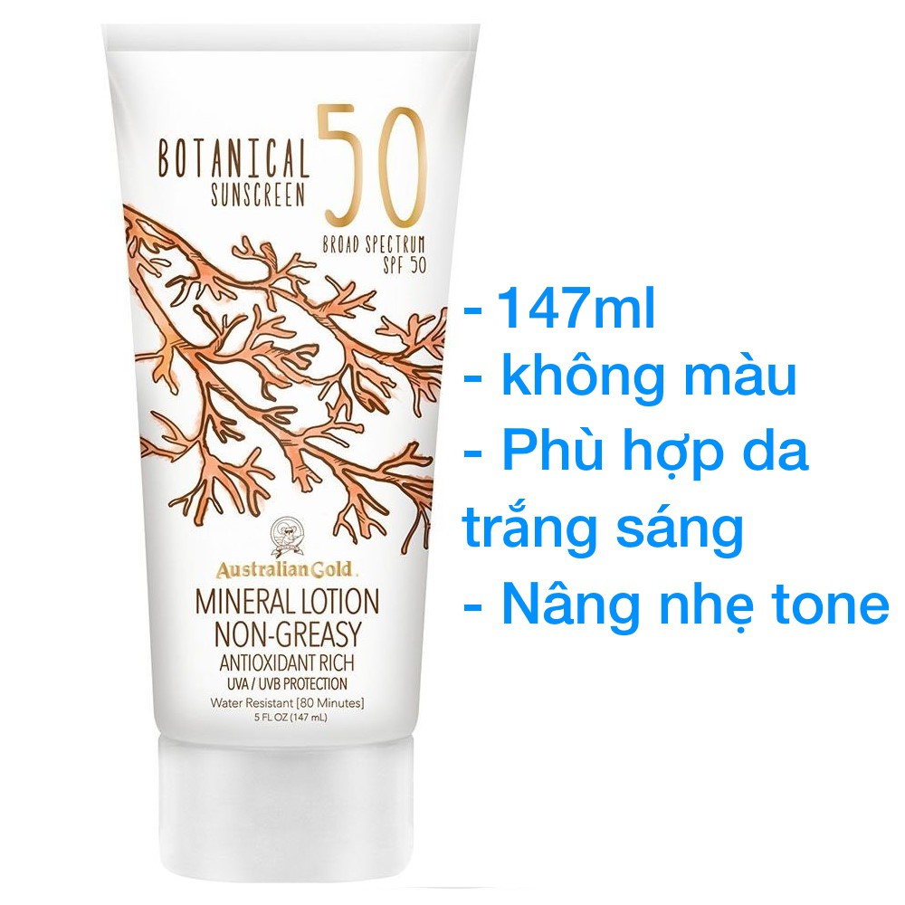 [Bill US] Kem chống nắng vật lý kềm dầu Australian Gold Botanical Sunscreen SPF 50 Tinted Face Lotion 89 ml | BigBuy360 - bigbuy360.vn