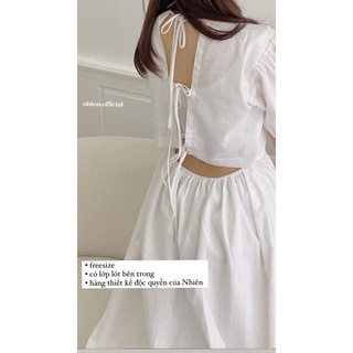 Đầm linen nơ lưng nhienvintage_BD1