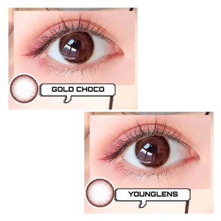 Kính áp tròng nâu ánh nhủ choco 0 độ mẫu gold choco tặng kèm khay
