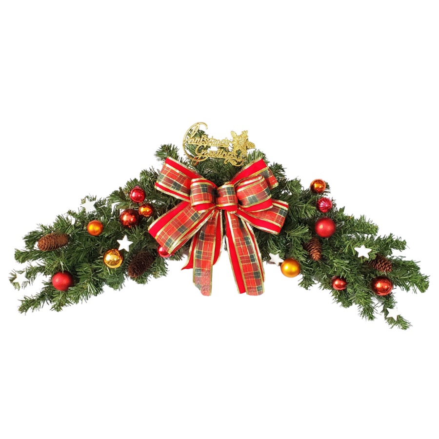 Dây Treo Lá Thông Đối Xứng Nơ Đỏ Trang Trí Noel DX02 Tặng Kèm Đèn