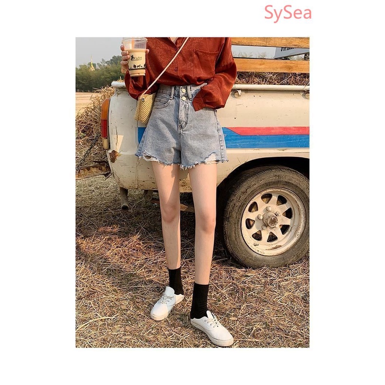 Quần Short Denim Thiết Kế Xẻ Rách Thời Trang Mùa Hè Cá Tính Cho Nữ