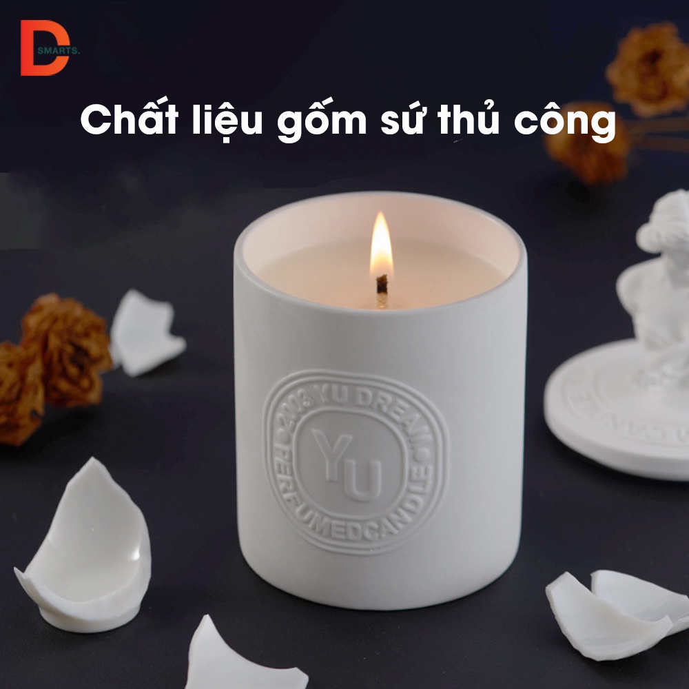 Nến thơm không khói sáp dừa hũ trắng nắp tượng thạch cao sang trọng