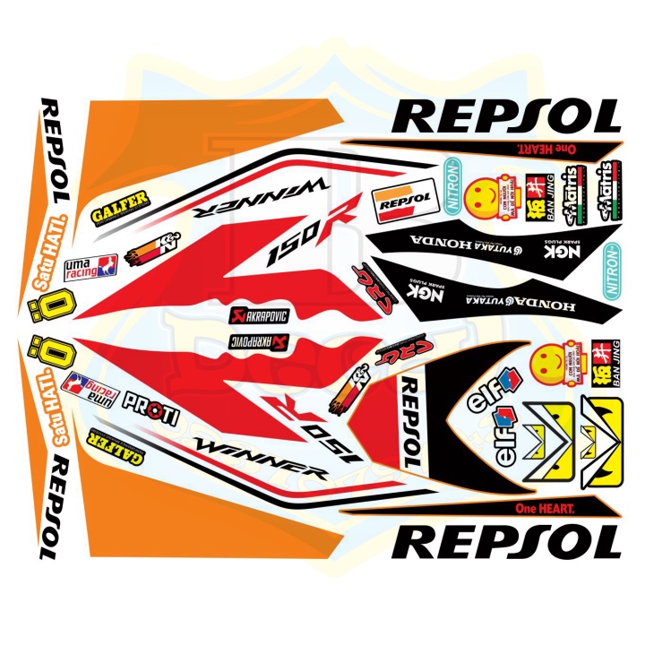 ( Quí khách vui lòng mang ra tiệm cho thợ dán ) Tem winner Repsol trắng cam