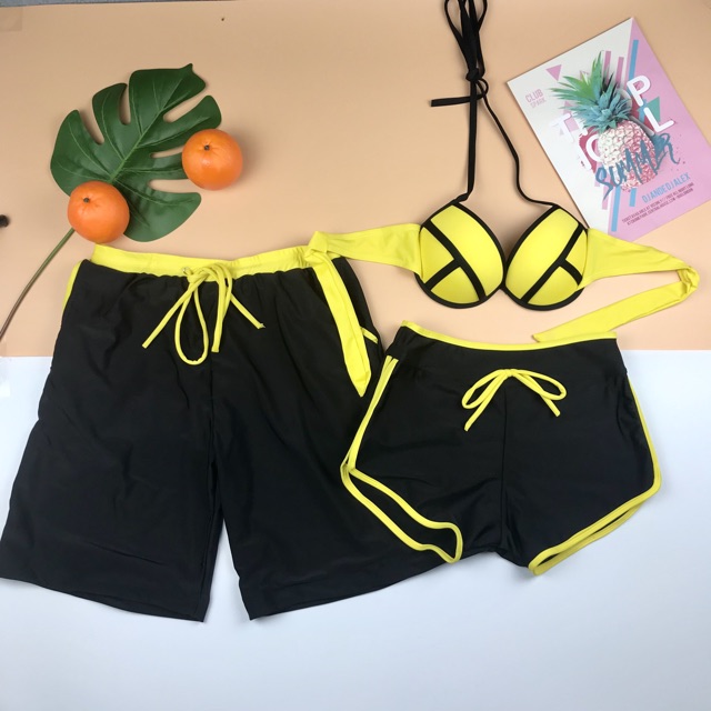 Bikini cặp đi biển nâng ngực màu vàng đủ kiểu