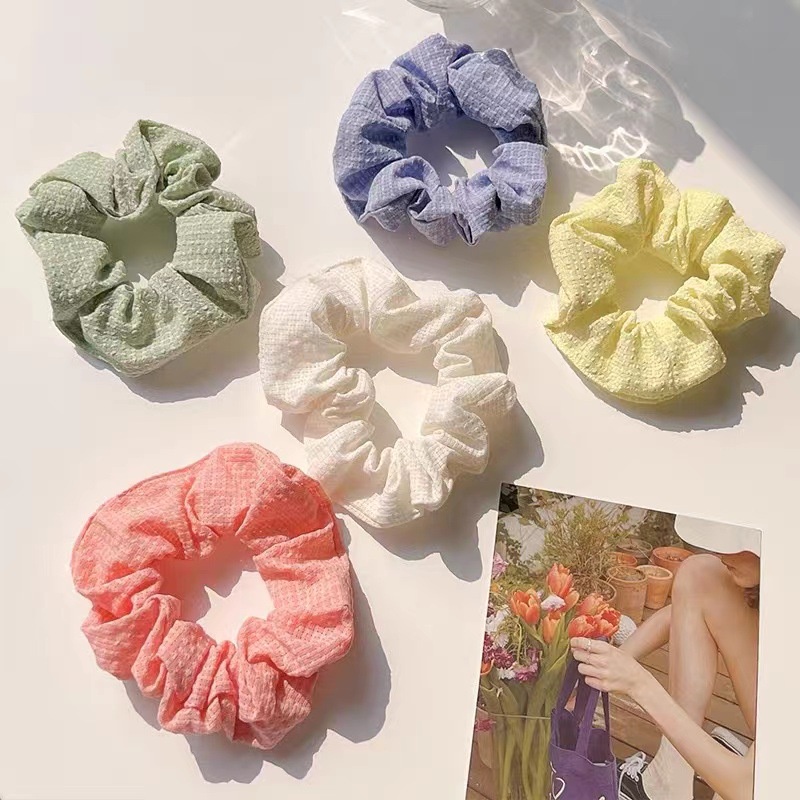 Dây Cột Tóc Vải Họa Tiết Kẻ Sọc Phong Cách Hàn Quốc Ngọt Ngào Dễ Phối Đồ DULA777