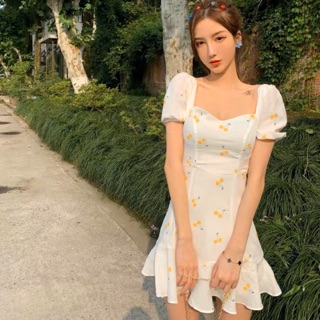 Đầm váy freesize cherry vàng cúp ngực