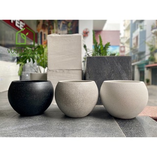 Chậu xi măng đá mài hình TRÒN TRỨNG - 34*30cm