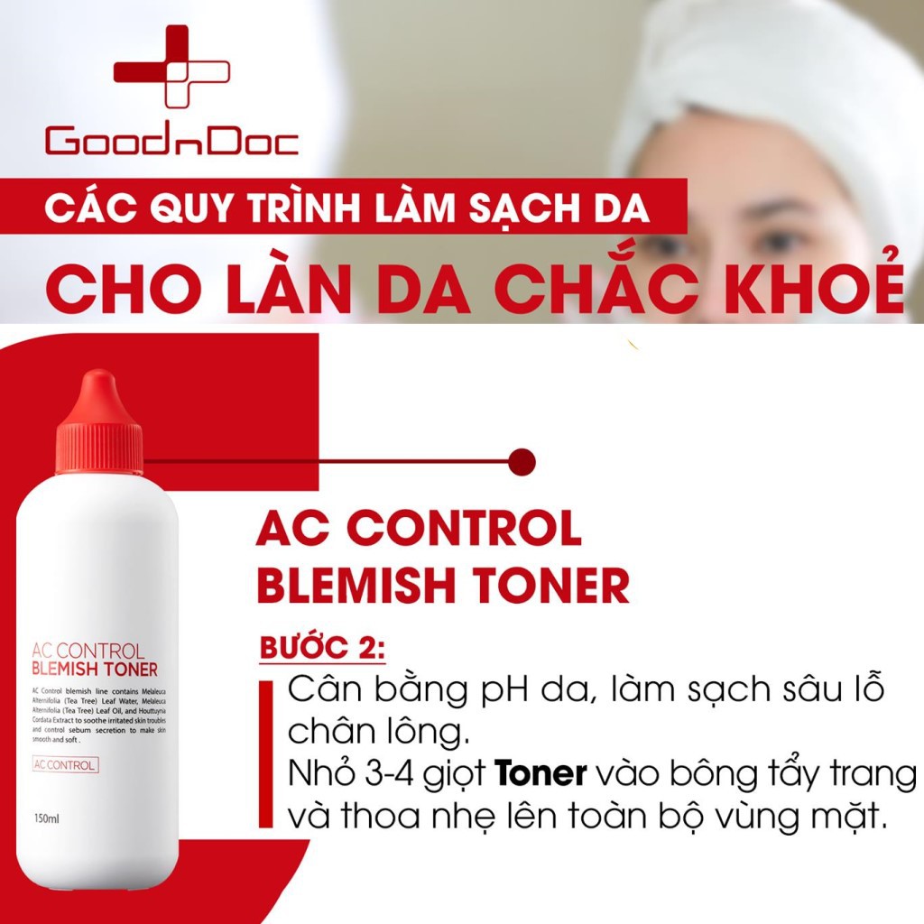 Toner Goodndoc AC Control Blemish Nước cân bằng tẩy da chết AHA + BHA cho da mụn, da thâm sạm 150ml