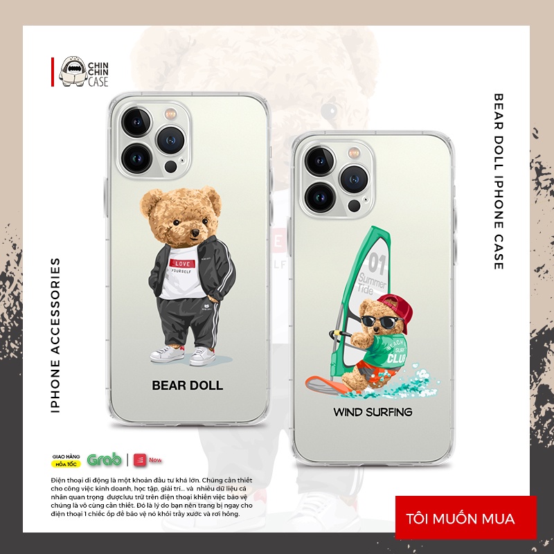 Vỏ ốp iPhone TPU dẻo trong suốt Bear Doll cho iPhone 6plus đến 13 pro max - Chinchincase