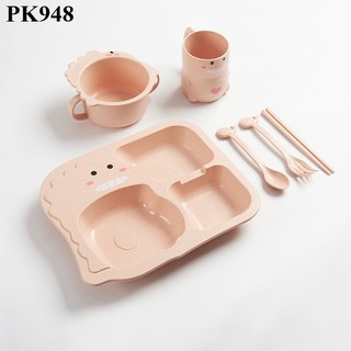 Khay ăn dặm lúa mạch hình khủng long cho bé ( tặng kèm thìa, dĩa, đũa )