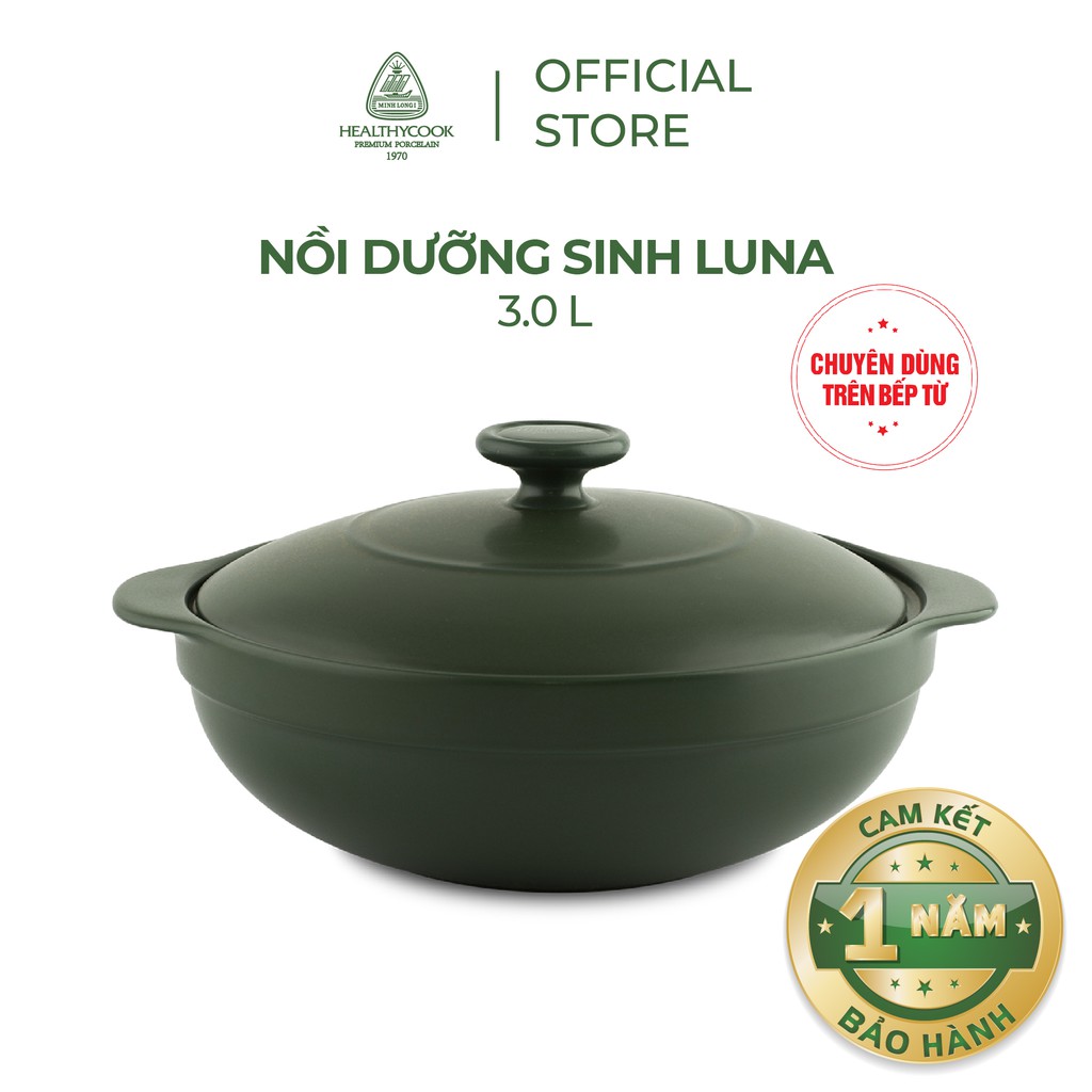 Nồi sứ dưỡng sinh Minh Long  Luna 3.0 L dùng cho bếp từ