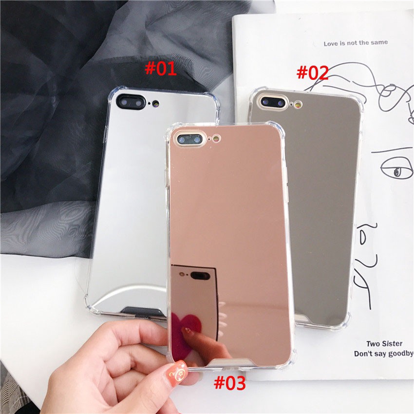 Ốp điện thoại tráng gương màu trơn chống sốc kiểu Hàn cho iPhone 6 6S 6Plus 6SPlus 7 7Plus 8 8Plus XR XSMax X