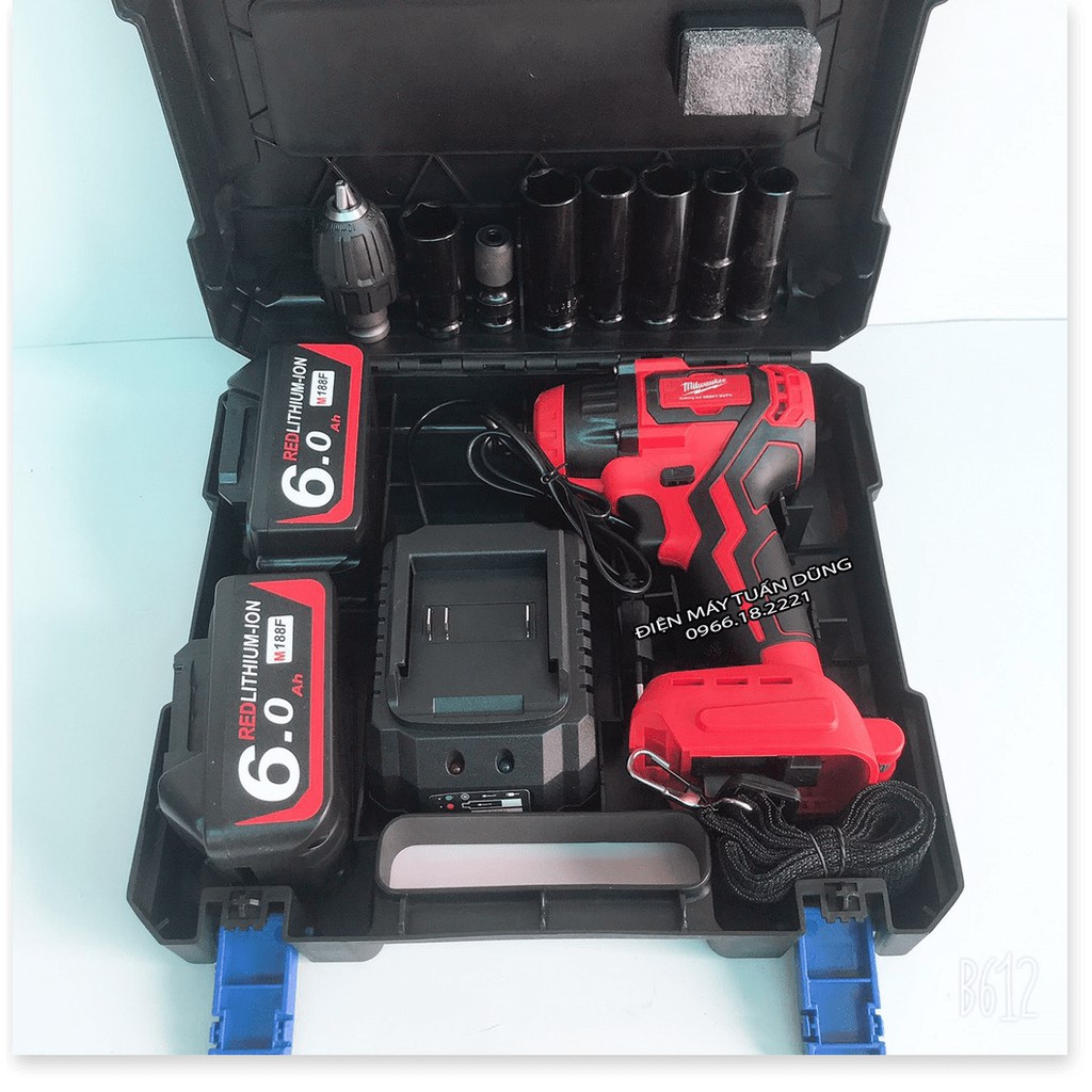 Máy siết bulong Milwaukee M188F - 3 ĐÈN LED KÈM 6 KHẨU DÀI + ĐẦU CHUYỂN VÍT + ĐẦU KHOAN