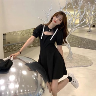 Đầm Đen Choker Dây Belt Trắng Độccc