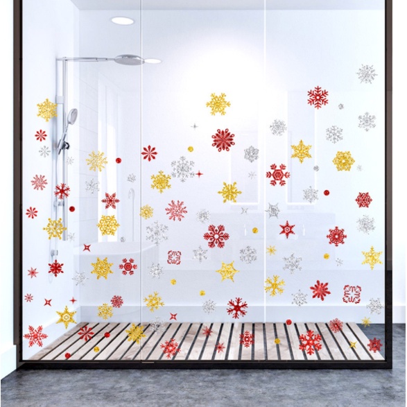 Decal dán tường Noel Hít Tĩnh Điện không Dơ Kính - Hoa tuyết kim tuyến đủ màu