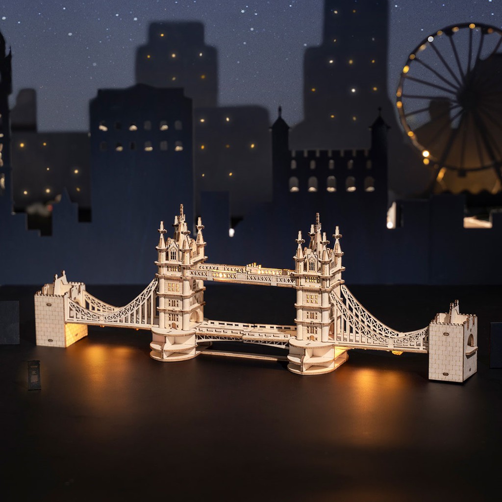 Đồ chơi lắp ráp gỗ 3D Mô hình Cầu Tháp Luân Đôn Robotime Tower Bridge TG412 Kèm đèn LED