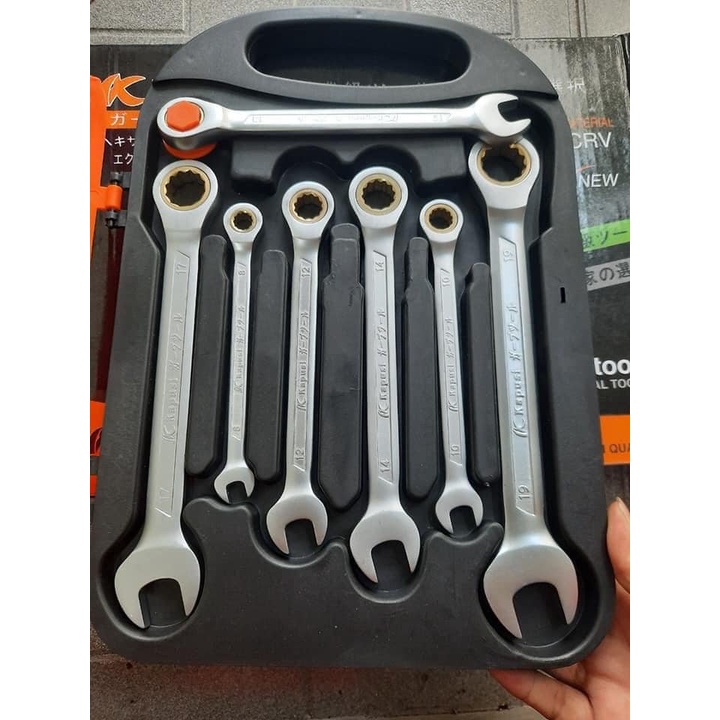 Bộ Cờ Lê Vòng Miệng Tự Động 7 Chi Tiết Kapusi Nhật Bản Đủ Size Từ 8cm - 19cm, Thép CR-V Chịu Lực Cao 50BV30