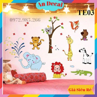 Tranh decal, decal dán tường trang trí phòng cho bé vườn thú vui nhộn TE03