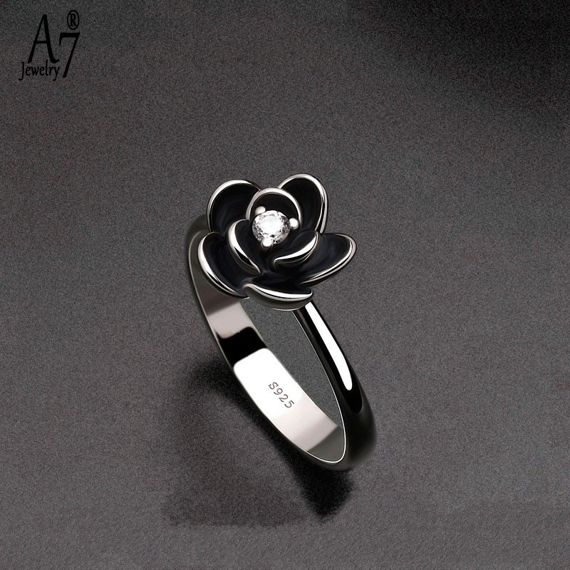 (MỚI) Nhẫn mạ bạc 925 hình hoa hồng đính đá xinh xắn