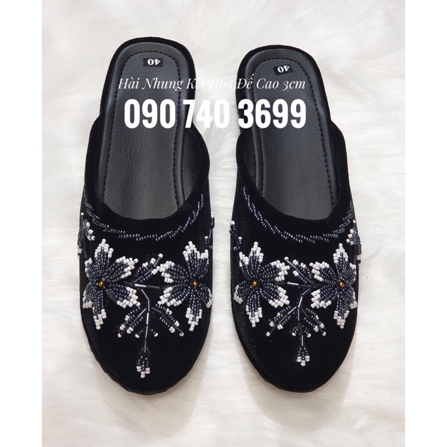 Hài Nhung Cho Bà Kết Tay Hoạ Tiết Hoa