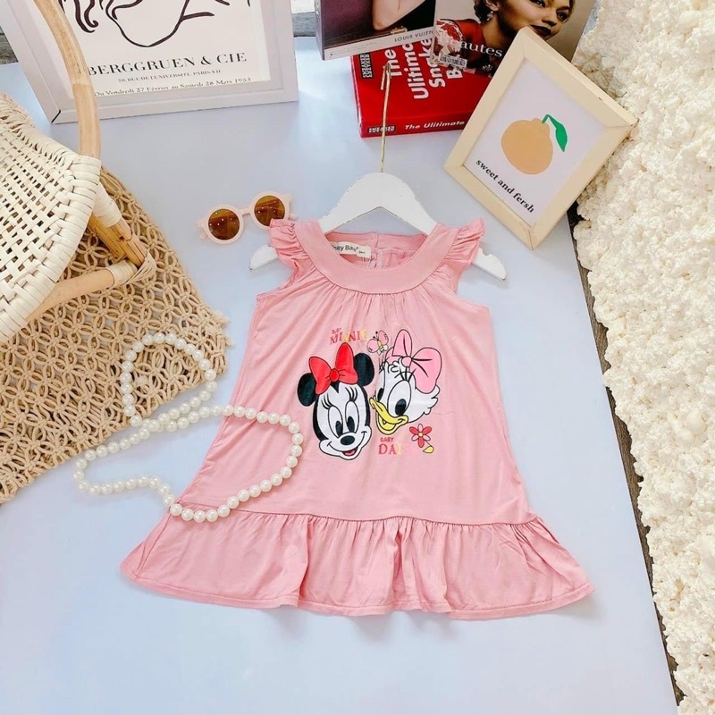 Đầm thun lạnh cánh tiên in hình dễ thương cho bé Size 80-120