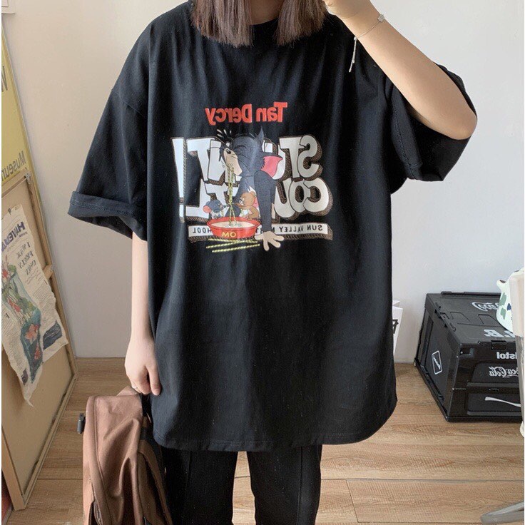 Áo Thun tay lở foom rộng -phông nam nử cotton 3size M-L-xl-tshirt-unisex-in-hình mèo tom cực xinh (có size lớn)