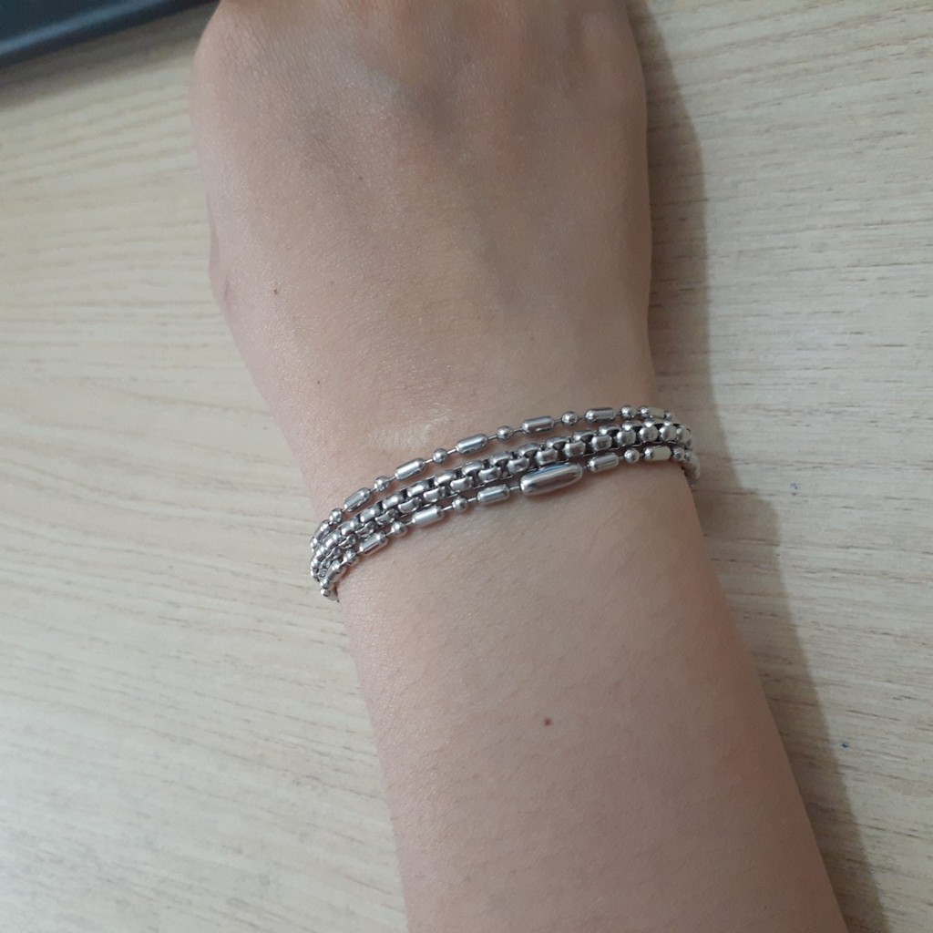 lắc tay inox cao cấp 3 tầng kiểu trúc bi kết hợp bông dừa khít 4 ly siêu đẹp, không đen, không gỉ, chuẩn thời trang