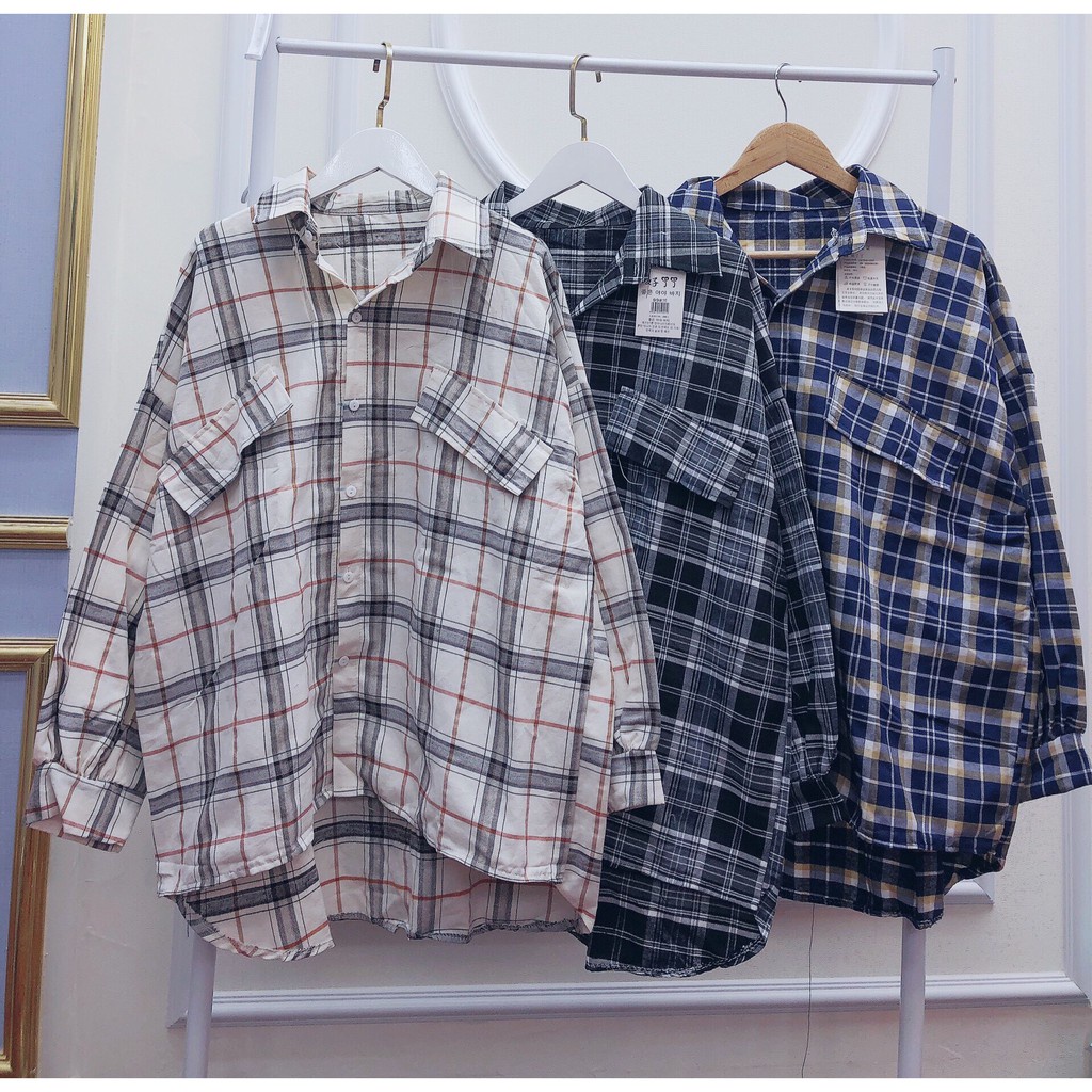 Áo Sơ Mi Kẻ Lồng Đèn Nam Nữ Unisex Dáng Rộng 🦋 Somi Nam Nữ Freesize 3 Màu So Hot