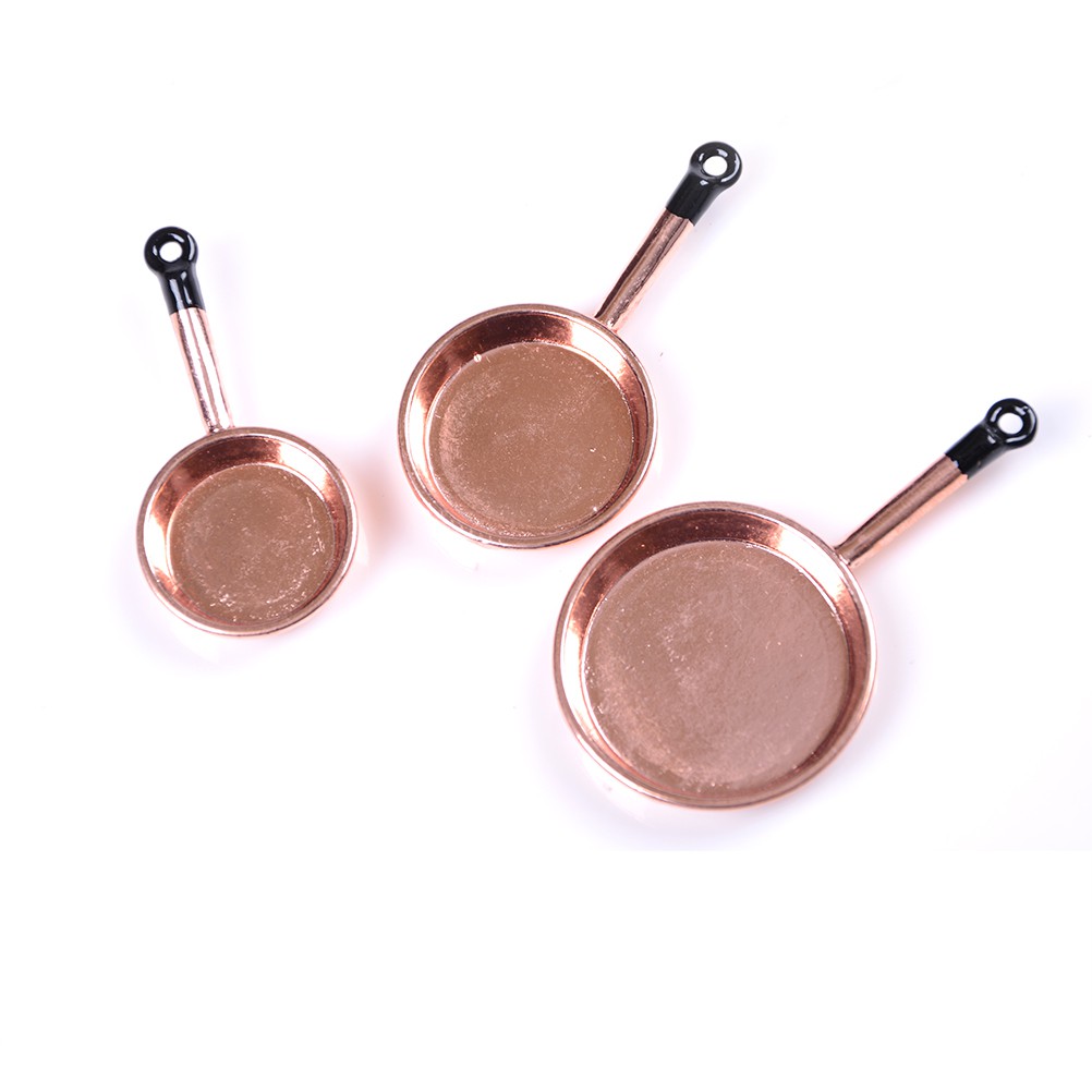 warmhome 3 Pcs Dollhouse Mini Metal Frypan Frying Pans Cooking Pot Cookware Toy thro