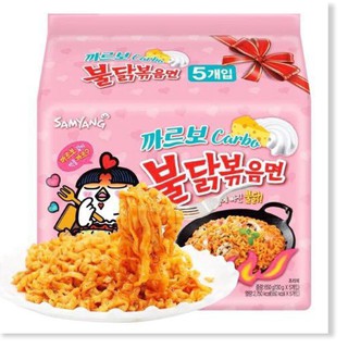 Lốc 5 gói mì khô trộn gà samyang vị phô mai carbonara (hồng/140gram)