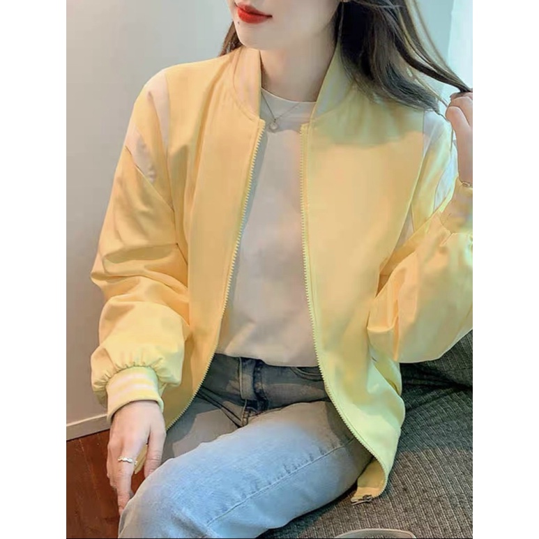 áo khoác bomber nữ phối viền có dây kéo thời trang chống nắng cáo cấp