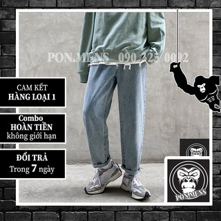 Quần jean baggy nam nữ ống suông rộng lưng chun xanh sẫm 2021 505