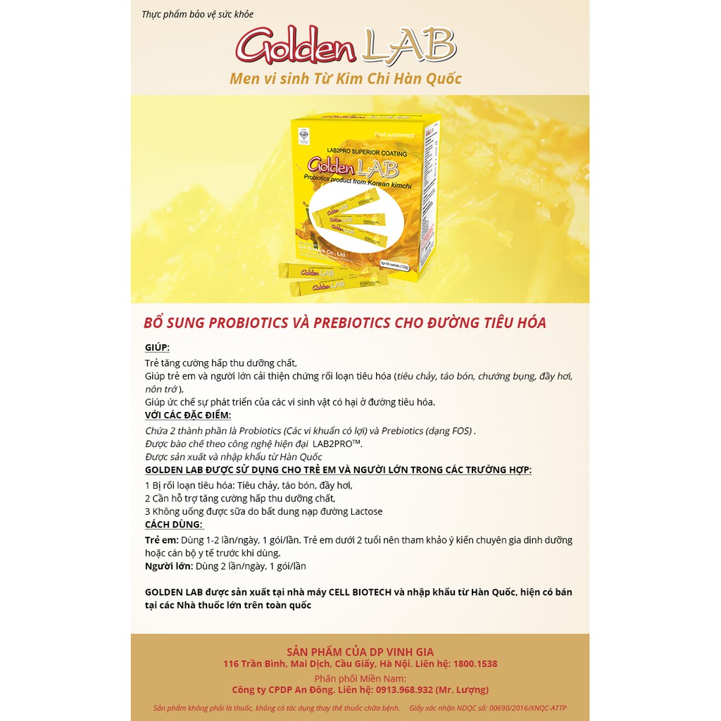 Golden LAB - Men Vi Sinh Từ Kim Chi Hàn Quốc