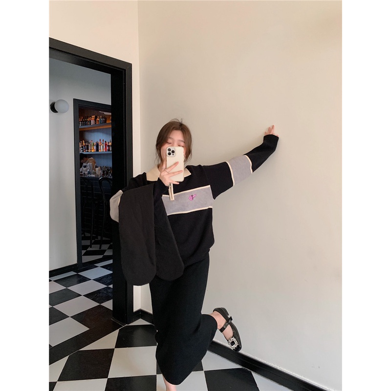 Áo Dệt Kim Dài Tay Dáng Rộng Họa Tiết Kẻ Sọc Phong Cách Mỹ Thời Trang 47665