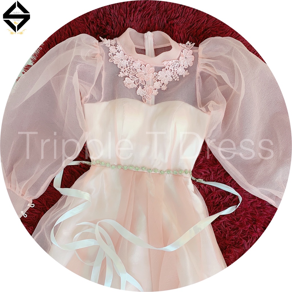 Đầm mặc cưới tay dài phồng voan xốp tặng kèm nơ TRIPBLE T DRESS -Size S/M/L - MS314V