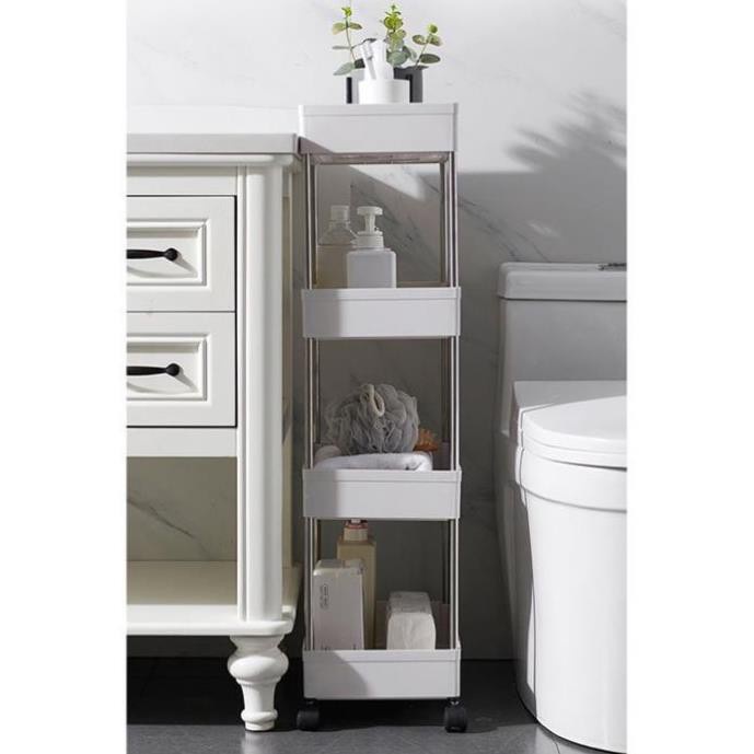 Kệ đựng đồ 4 tầng có bánh xe, giá để đồ 4 ngăn có bánh xe xoay 360 độ, xe để đồ 4 tầng