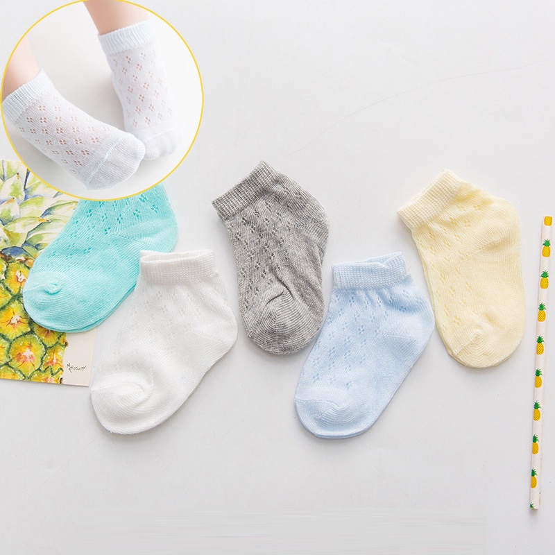 Set 5 Đôi Vớ Cotton Mềm Mại Thoáng Khí Màu Sắc Đơn Giản Cho Bé 0-8 Tuổi