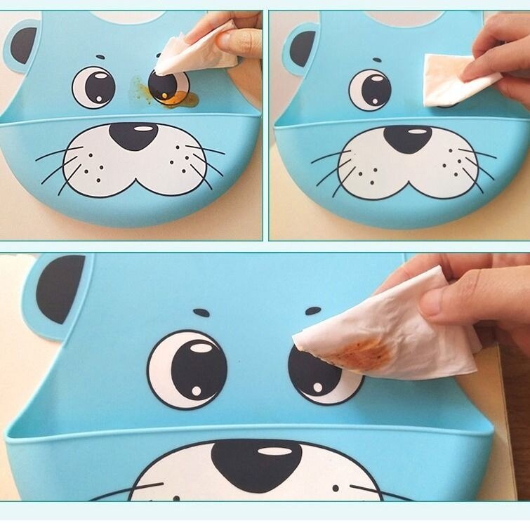 Yếm ăn bằng silicon chống thấm nước họa tiết hoạt hình có thể điều chỉnh cho bé