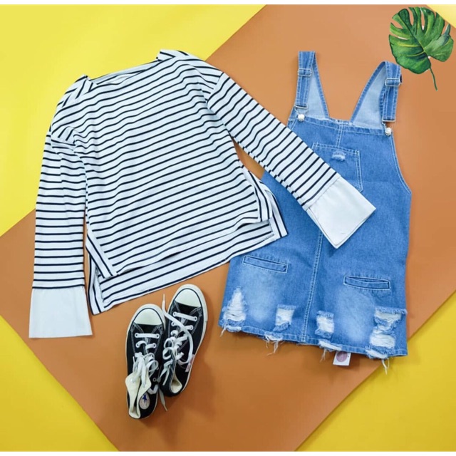Đầm yếm jean 2 dây đẹp - váy hai dây jeans suông ngắn