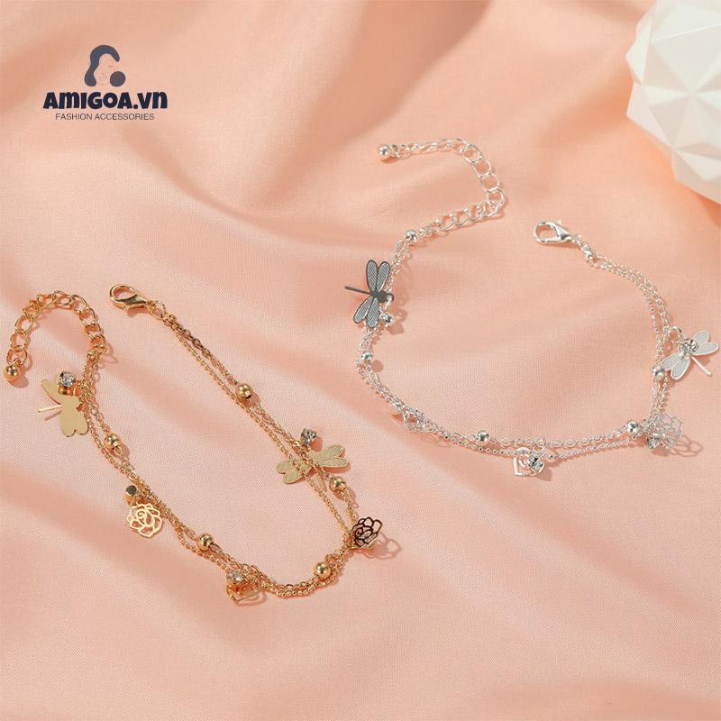 ✨✨Lắc Chân Hai Lớp Hình Hoa Hồng Chuồn Chuồn Thời Trang Mùa Hè Cho Nữ