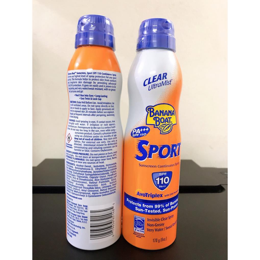 Bình xịt chống nắng Banana Boat Sport thể thao SPF110 170g