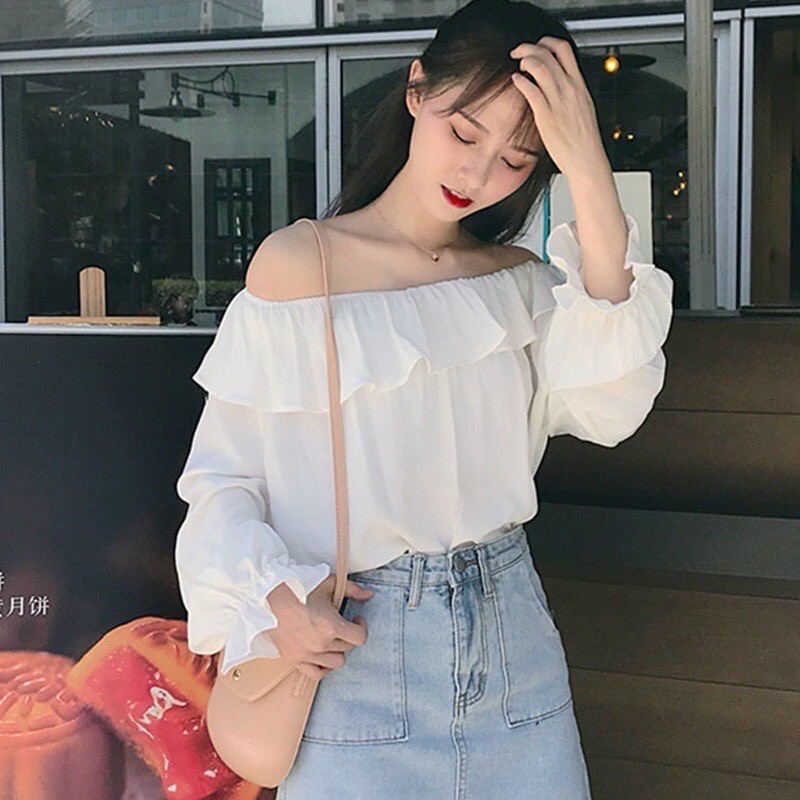 Áo trễ vai tay bồng tiểu thư Daquy20🌸FREESHIP🌸Lưu ý Vải lụa dày sịn mát