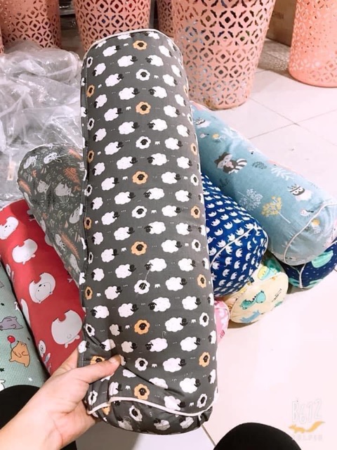 Gối ôm cho bé kèm ruột Vải Cotton 100% Hàn quốc 60x20cm